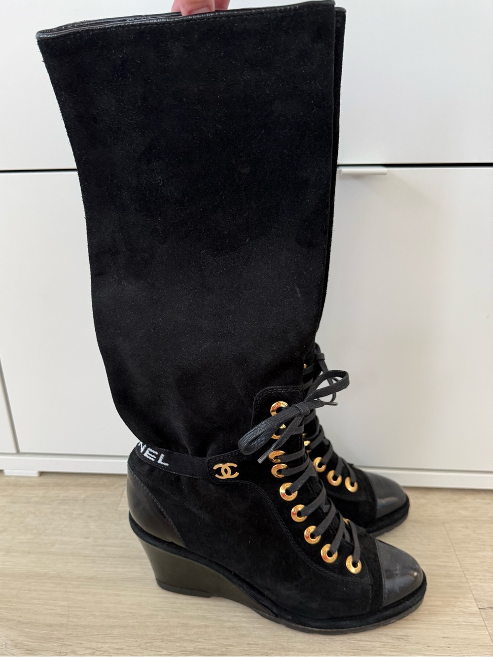 Chanel 2016 Interlocking CC Logo Lace-Up Boots